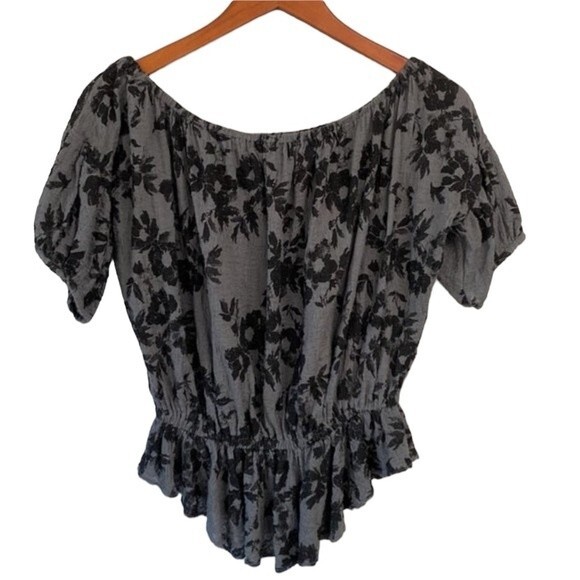 Free People Shades Of Cool Floral Ruffle Off The Shoulder Top Short Sleeves - Picture 6 of 14